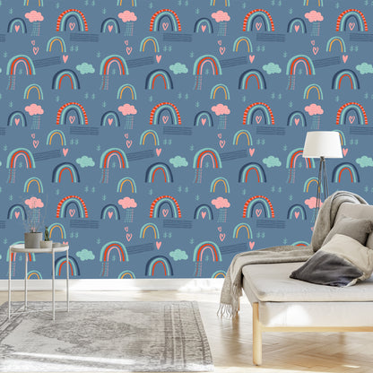 Wallpaper Rainbow Clouds For Children. Scandinavian Style