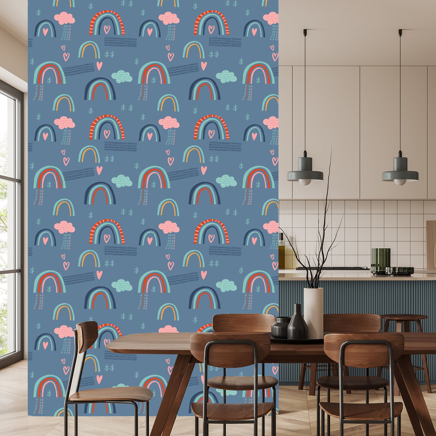 Wallpaper Rainbow Clouds For Children. Scandinavian Style