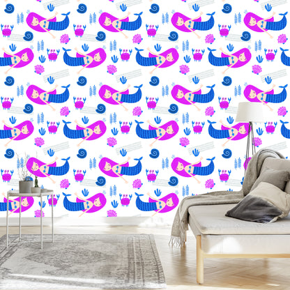 Wallpaper Mermaids For Children In The Scandinavian Style