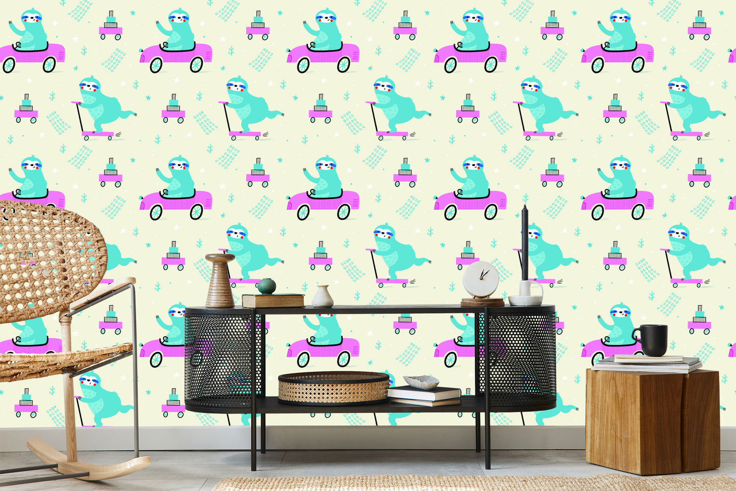 Wallpaper For Children - Sloths In The Scandinavian Style