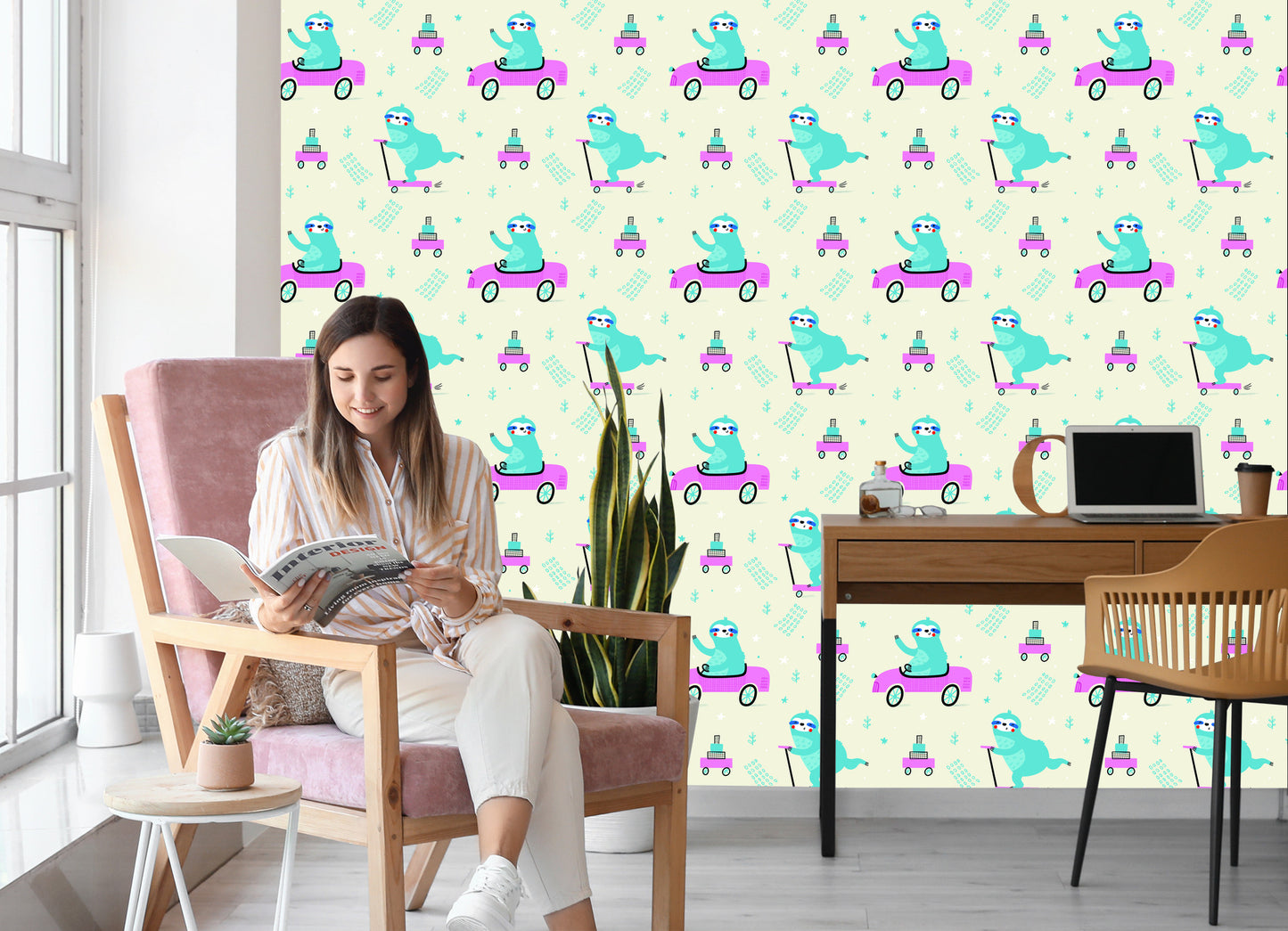 Wallpaper For Children - Sloths In The Scandinavian Style