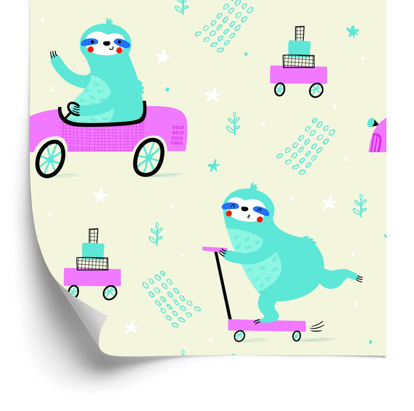 Wallpaper For Children - Sloths In The Scandinavian Style