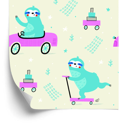 Wallpaper For Children - Sloths In The Scandinavian Style