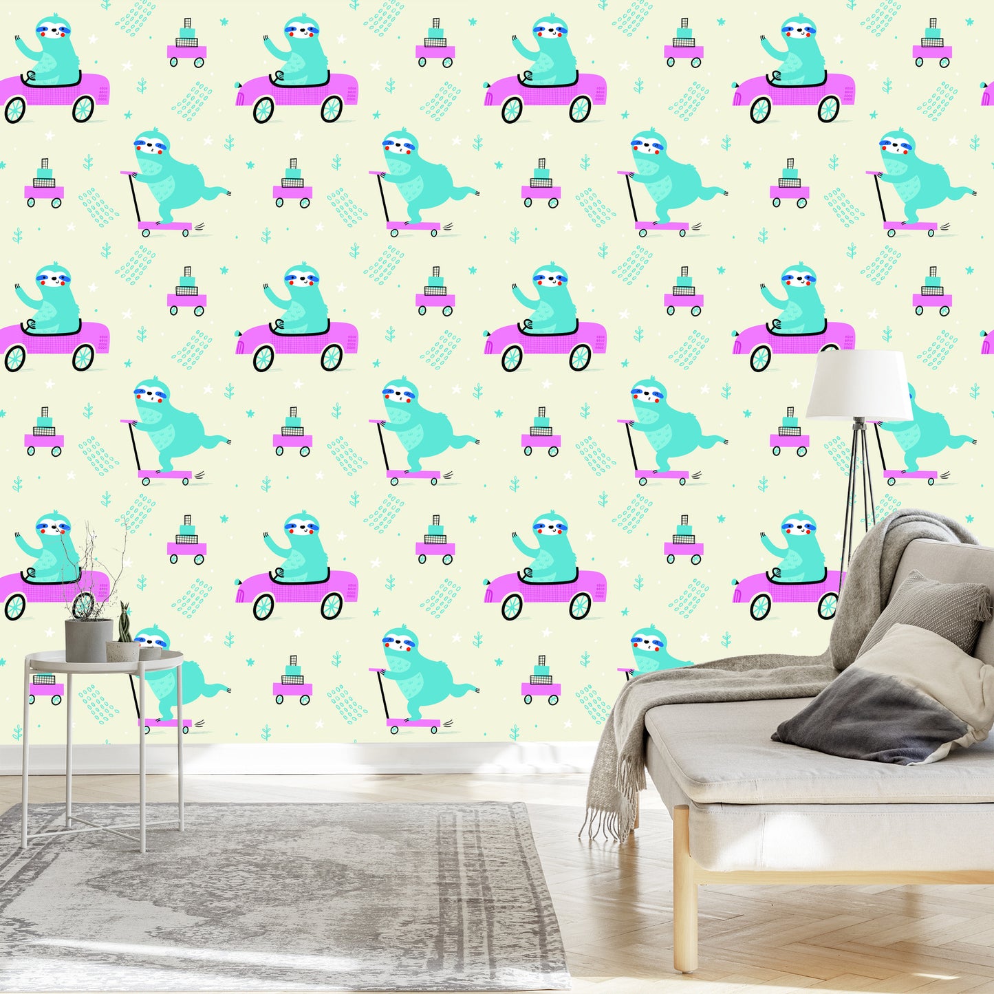 Wallpaper For Children - Sloths In The Scandinavian Style