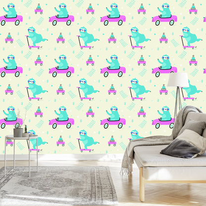 Wallpaper For Children - Sloths In The Scandinavian Style