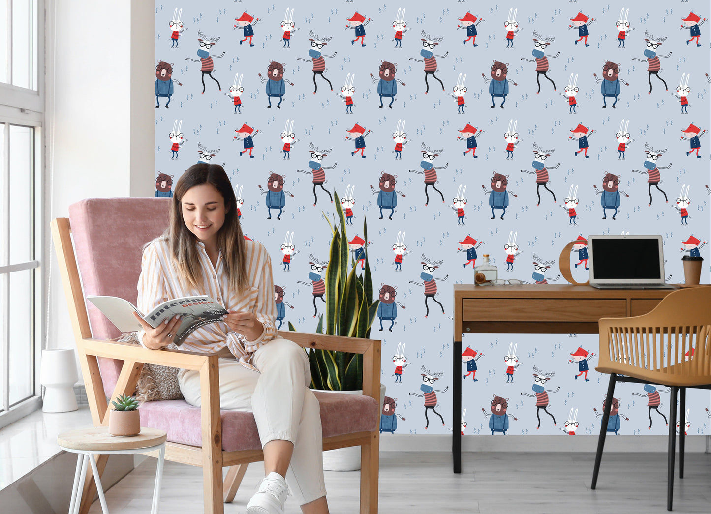 Wallpaper For Children. Animals. Notes. Scandinavian Style