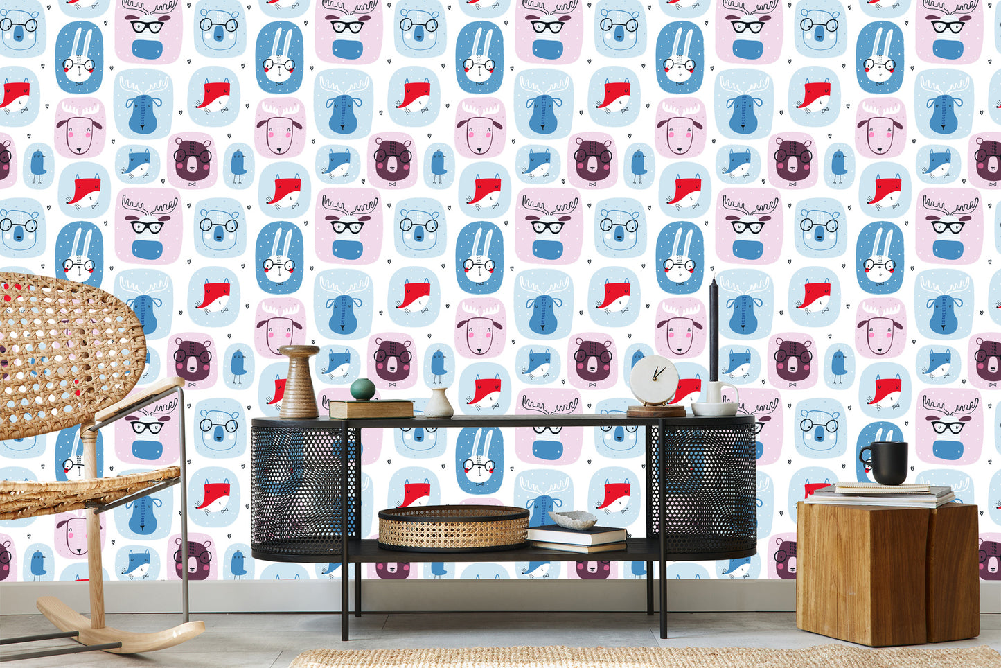 Wallpaper For Children. Hares. Foxes. Scandinavian Style