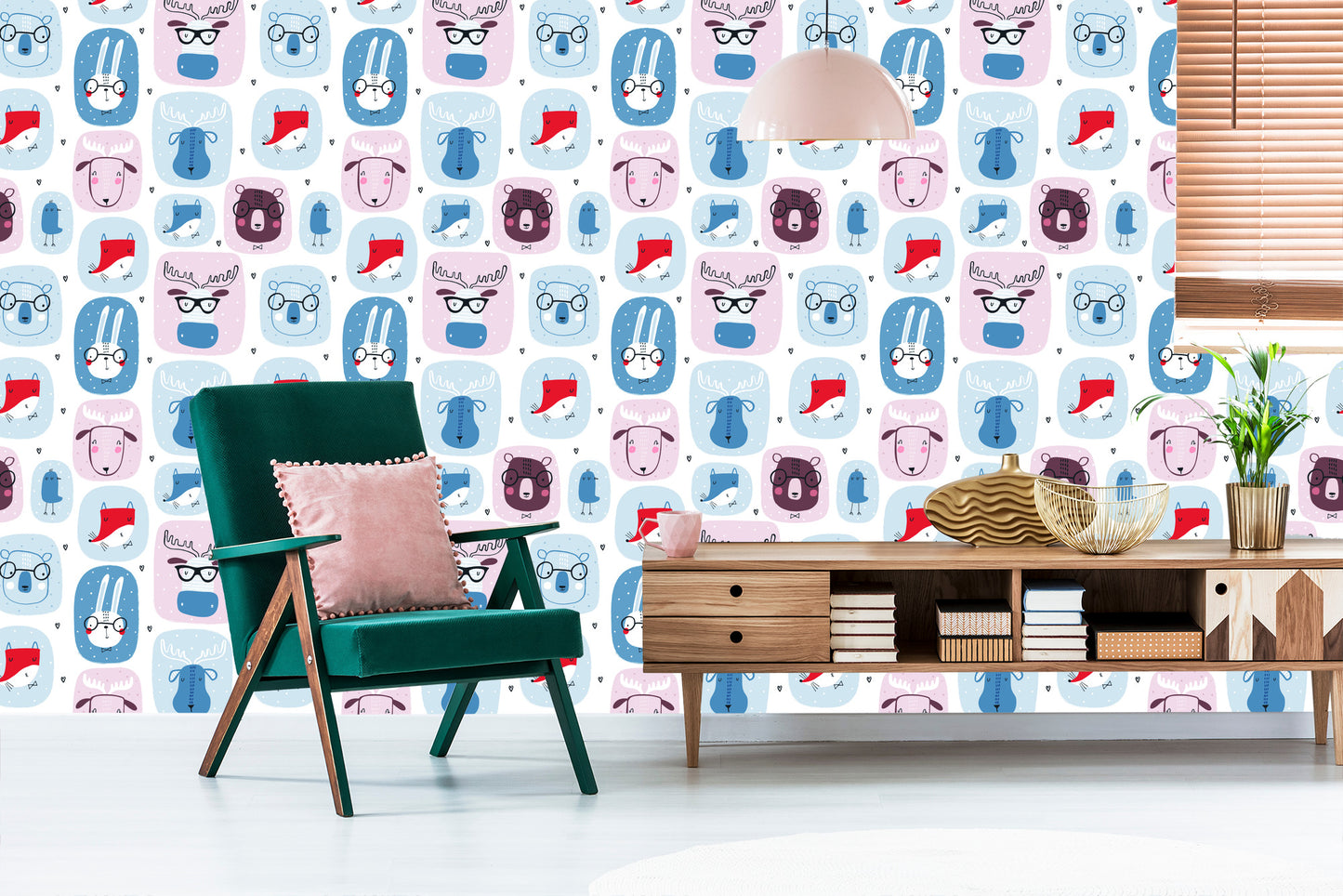 Wallpaper For Children. Hares. Foxes. Scandinavian Style