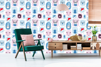 Wallpaper For Children. Hares. Foxes. Scandinavian Style