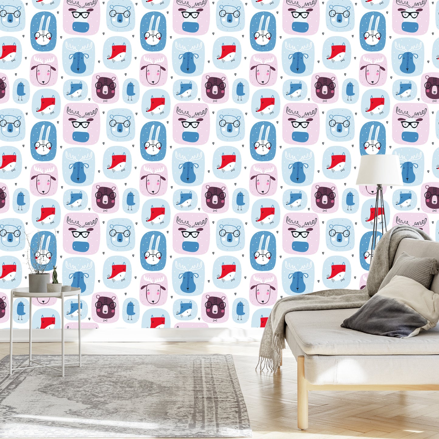 Wallpaper For Children. Hares. Foxes. Scandinavian Style