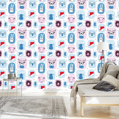 Wallpaper For Children. Hares. Foxes. Scandinavian Style
