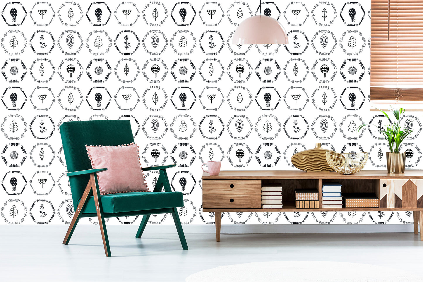 Wallpaper To The Office. Leaves, Plants, Scandinavian Style