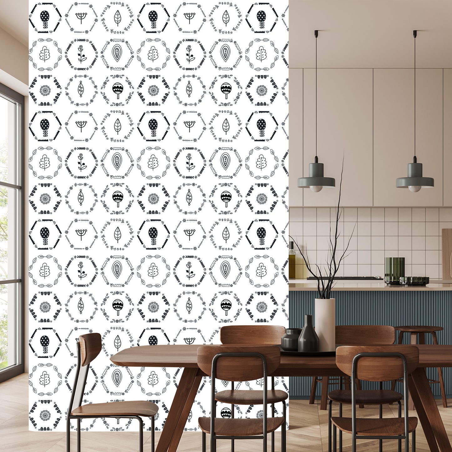 Wallpaper To The Office. Leaves, Plants, Scandinavian Style