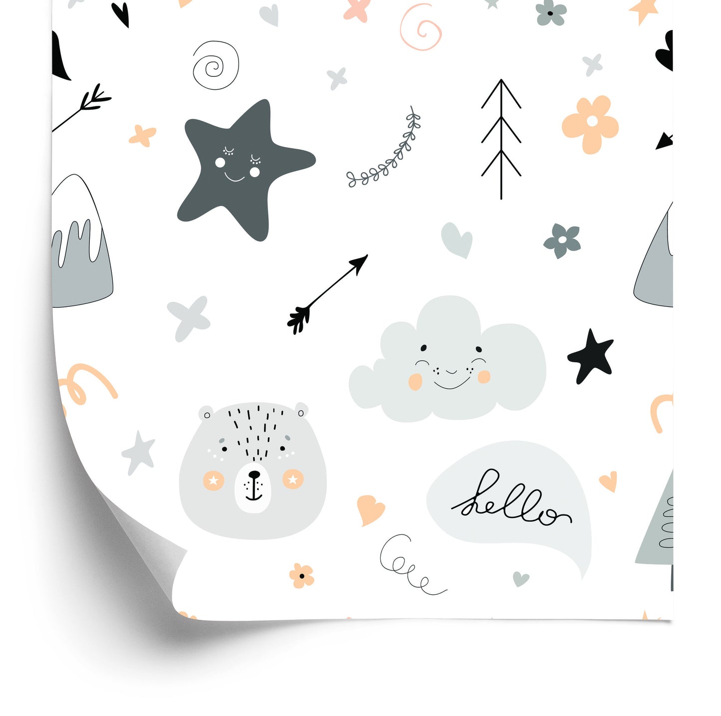 Wallpaper For Children, Stars, Clouds, Scandinavian Style