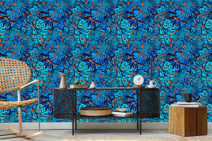 Wallpaper Graffiti Inscriptions In Shades Of Blue
