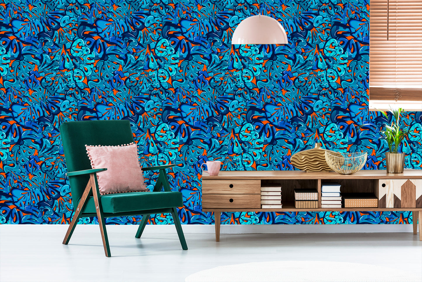 Wallpaper Graffiti Inscriptions In Shades Of Blue