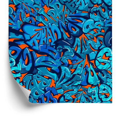 Wallpaper Graffiti Inscriptions In Shades Of Blue
