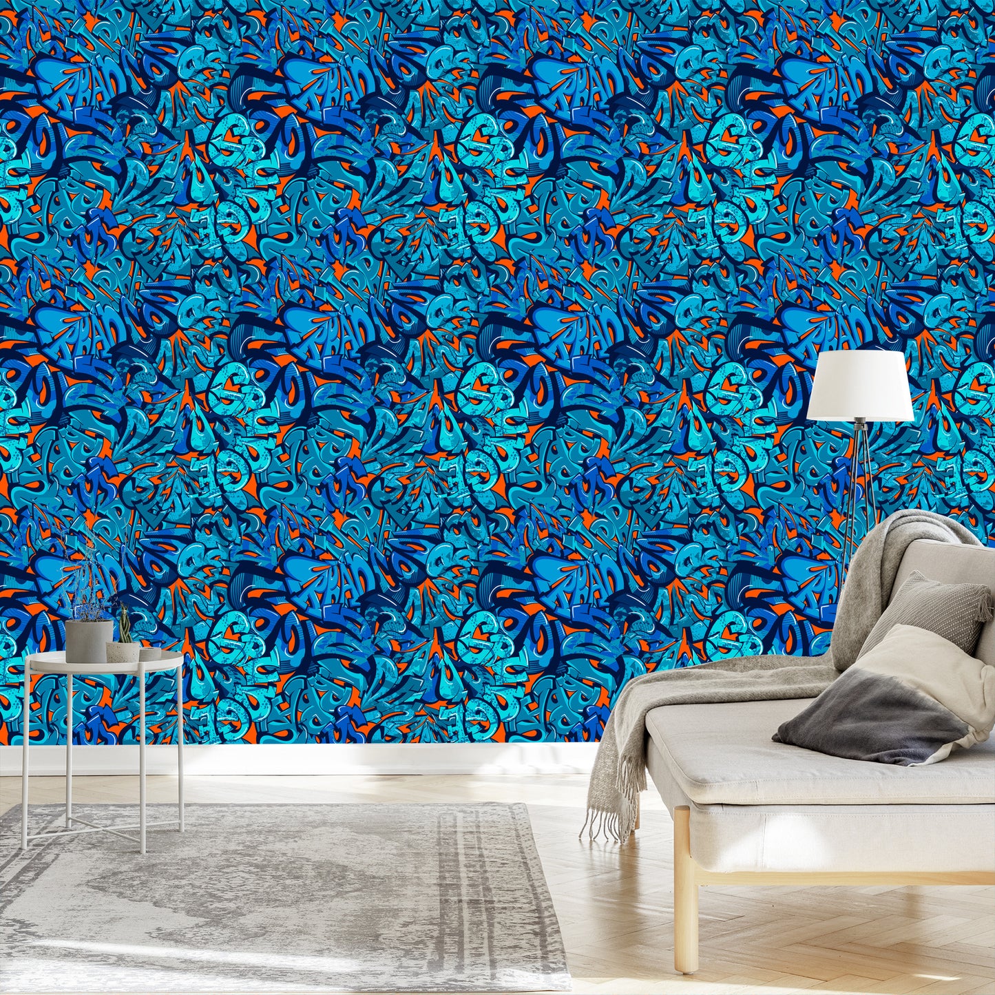 Wallpaper Graffiti Inscriptions In Shades Of Blue