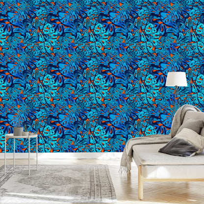 Wallpaper Graffiti Inscriptions In Shades Of Blue