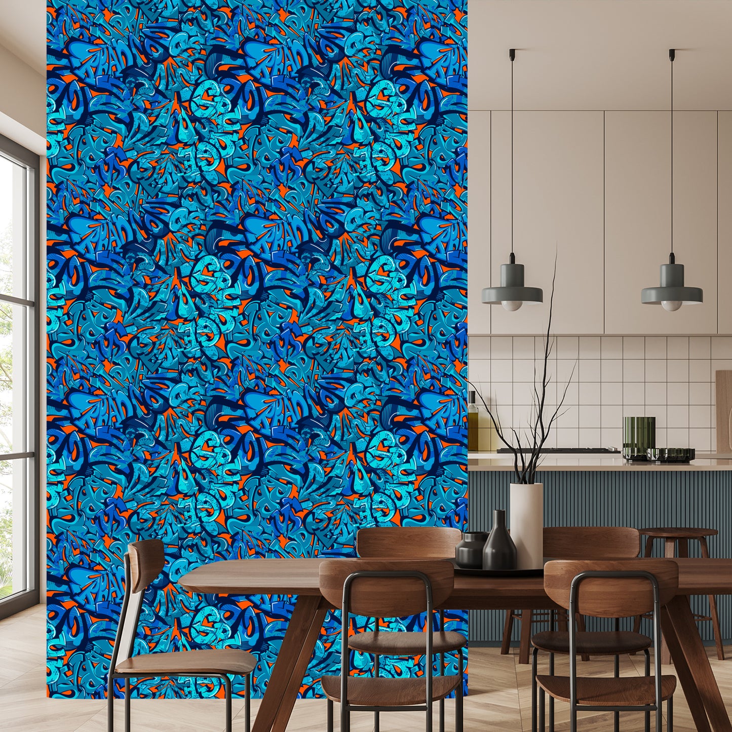 Wallpaper Graffiti Inscriptions In Shades Of Blue