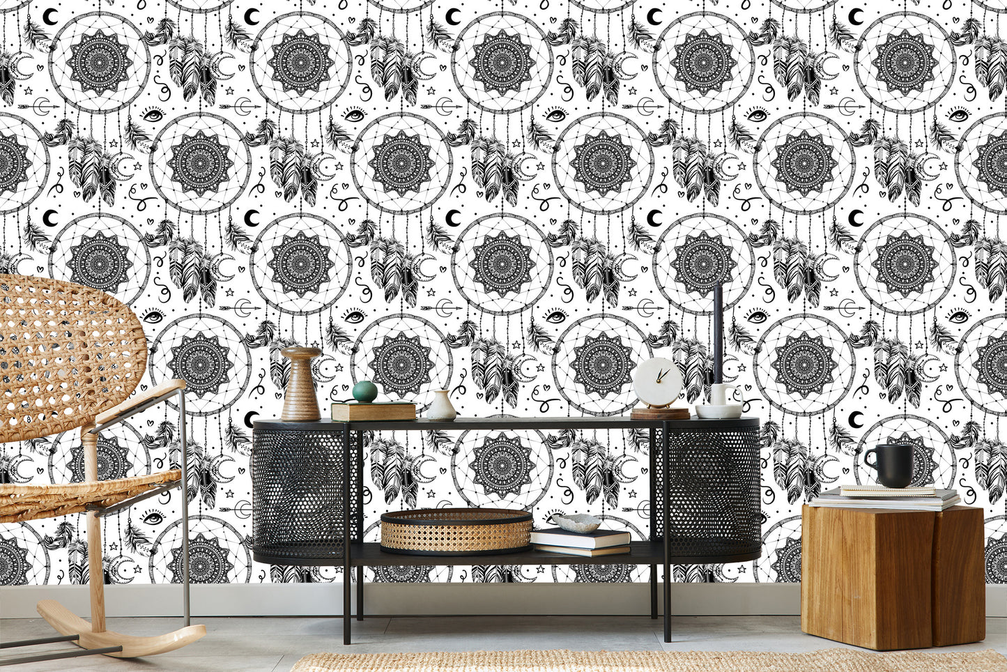 Wallpaper Black And White Dream Catchers