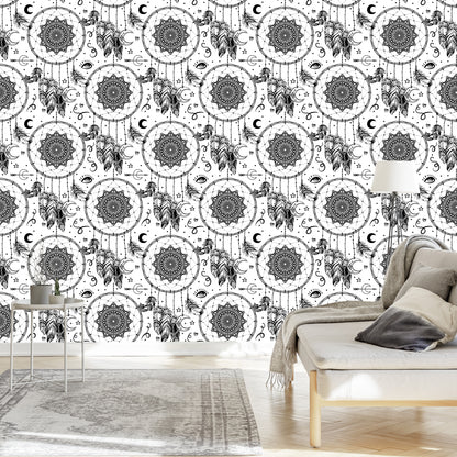 Wallpaper Black And White Dream Catchers