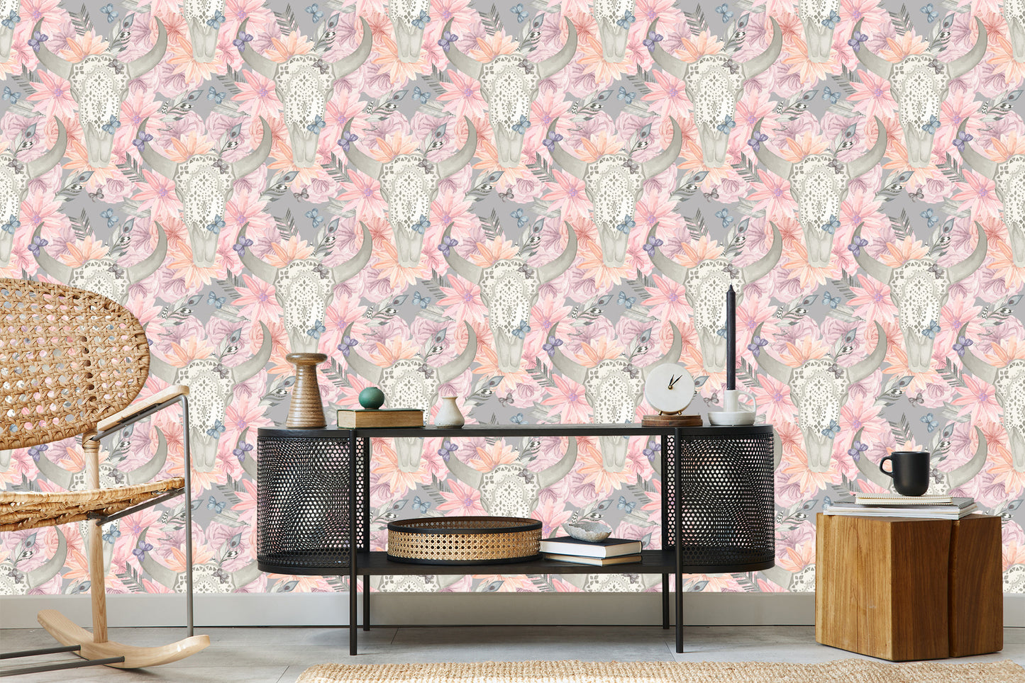 Wallpaper Skulls In Boho Style