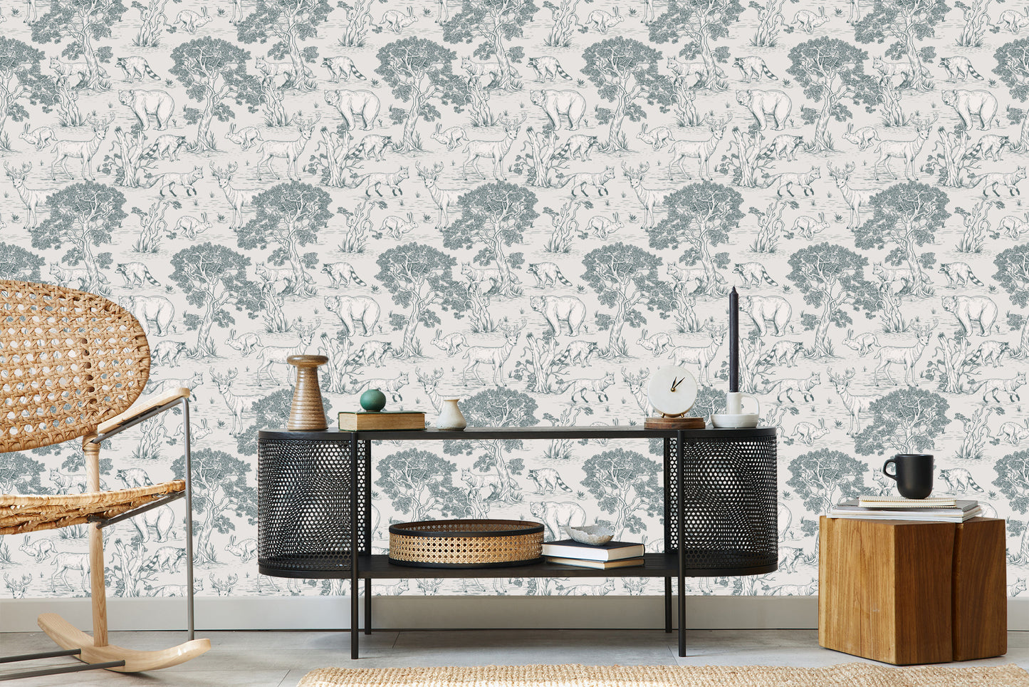 Wallpaper For Children. Forest Animals, Trees, Sketch
