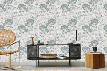 Wallpaper For Children. Forest Animals, Trees, Sketch