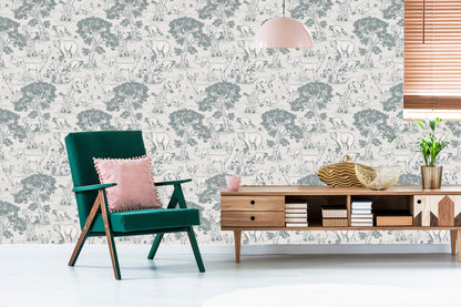Wallpaper For Children. Forest Animals, Trees, Sketch