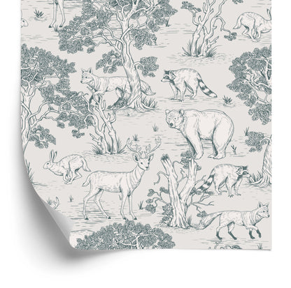 Wallpaper For Children. Forest Animals, Trees, Sketch