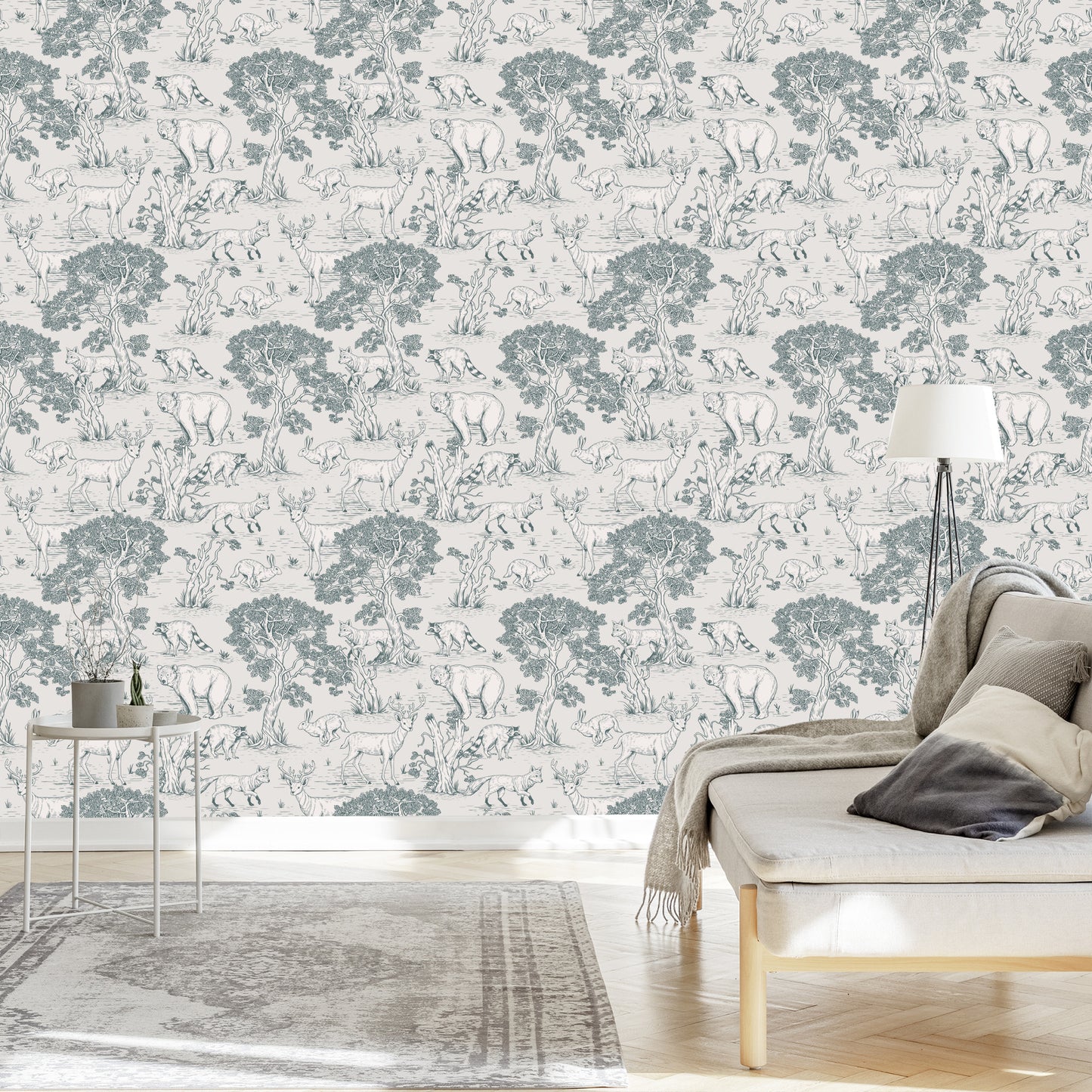 Wallpaper For Children. Forest Animals, Trees, Sketch