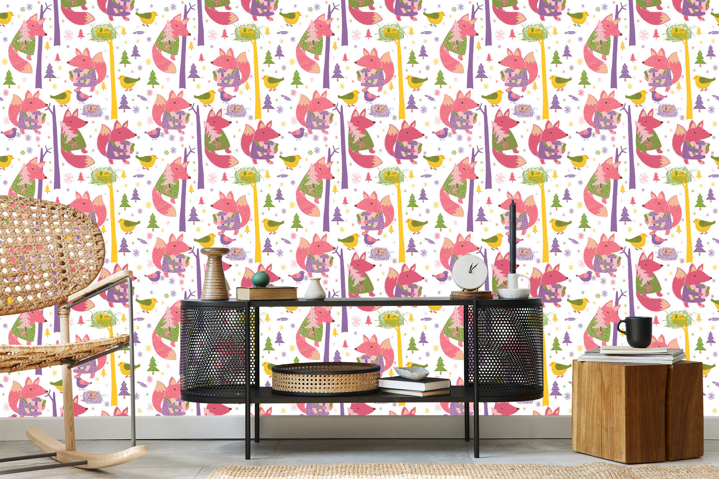 Wallpaper For Children - Fox And Birds In The Forest