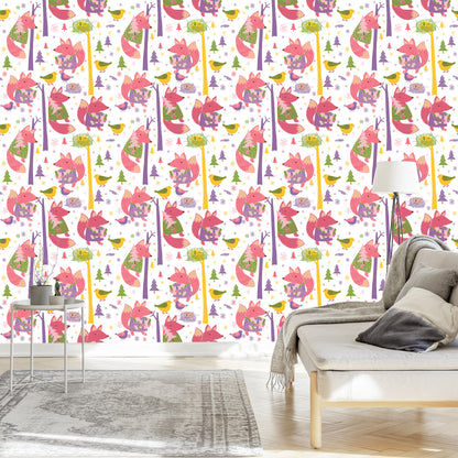 Wallpaper For Children - Fox And Birds In The Forest