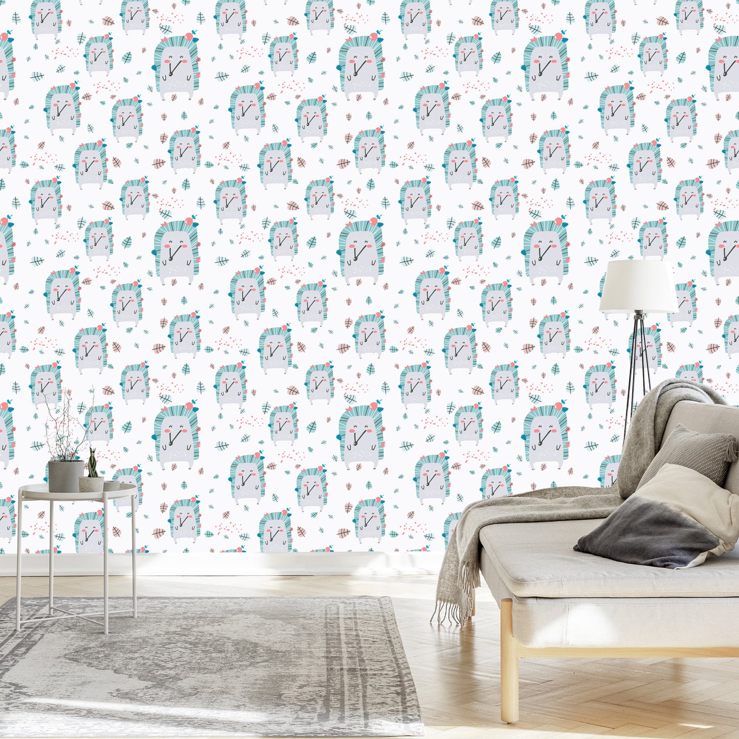Wallpaper For Children - Hedgehogs In The Scandinavian Style