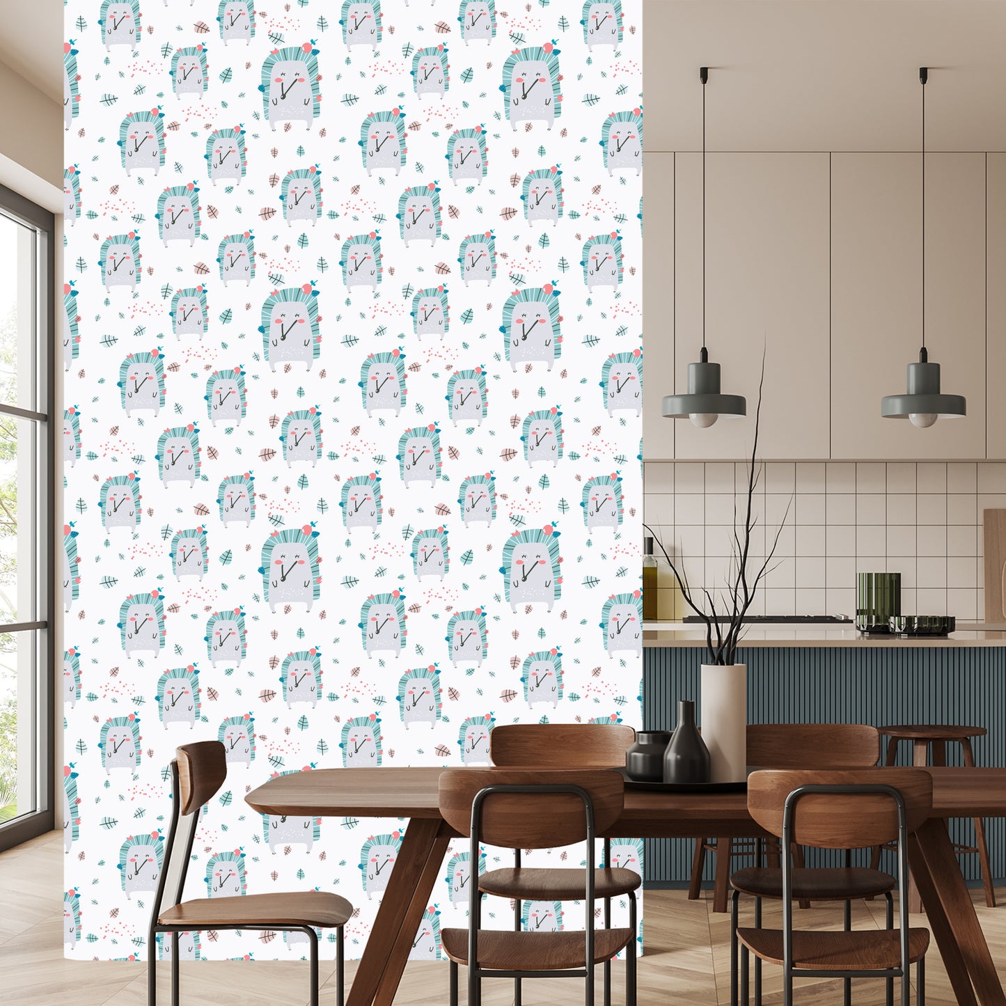 Wallpaper For Children - Hedgehogs In The Scandinavian Style