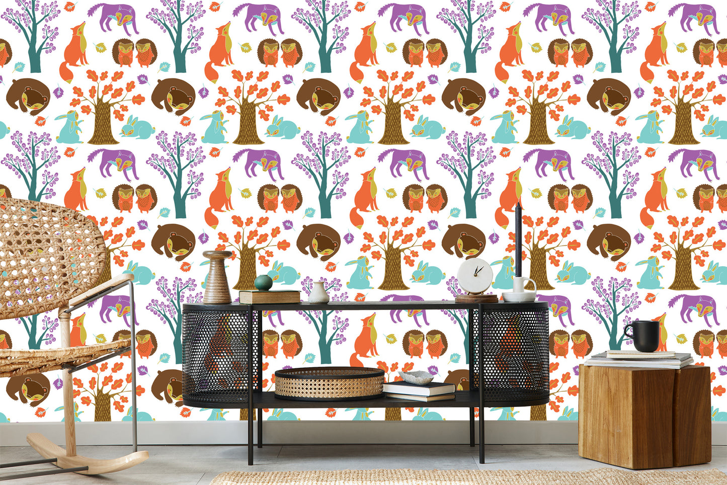 Wallpaper For Children - Forest Animals In A Colorful Forest