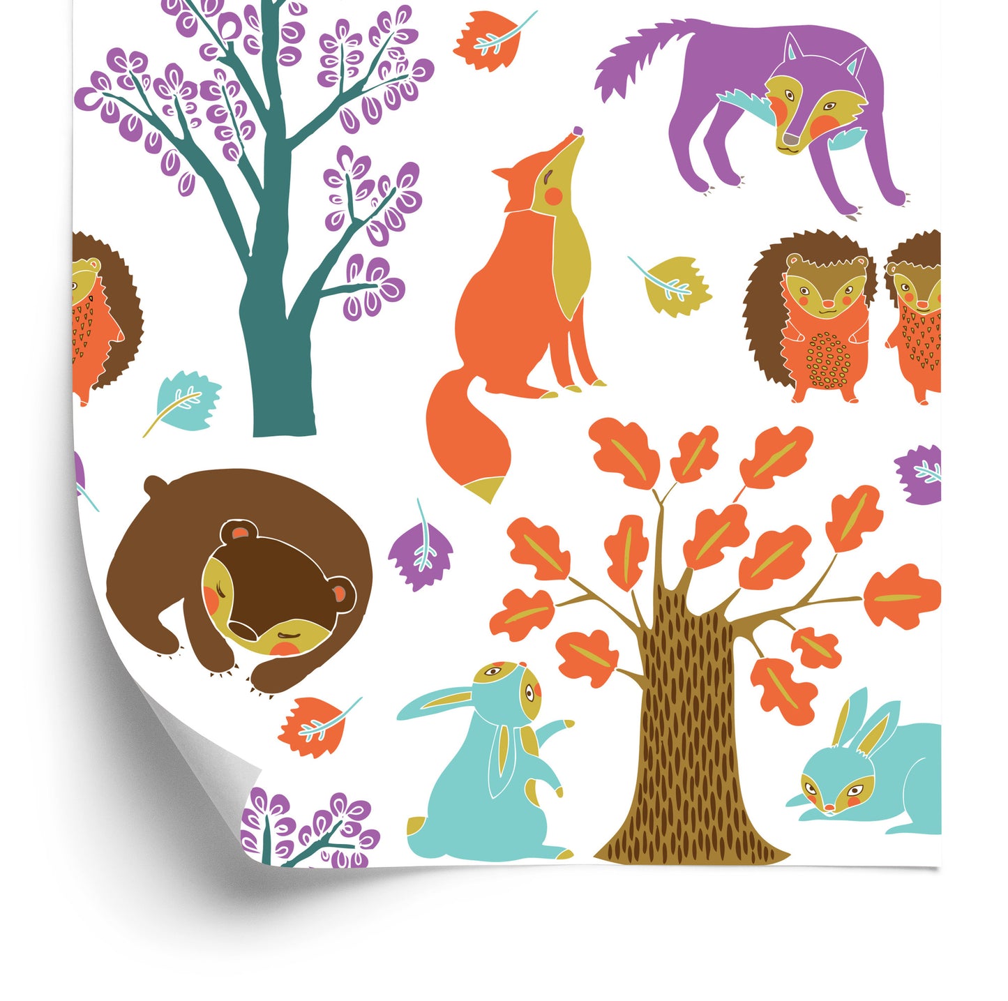 Wallpaper For Children - Forest Animals In A Colorful Forest