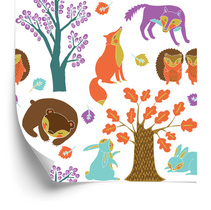 Wallpaper For Children - Forest Animals In A Colorful Forest