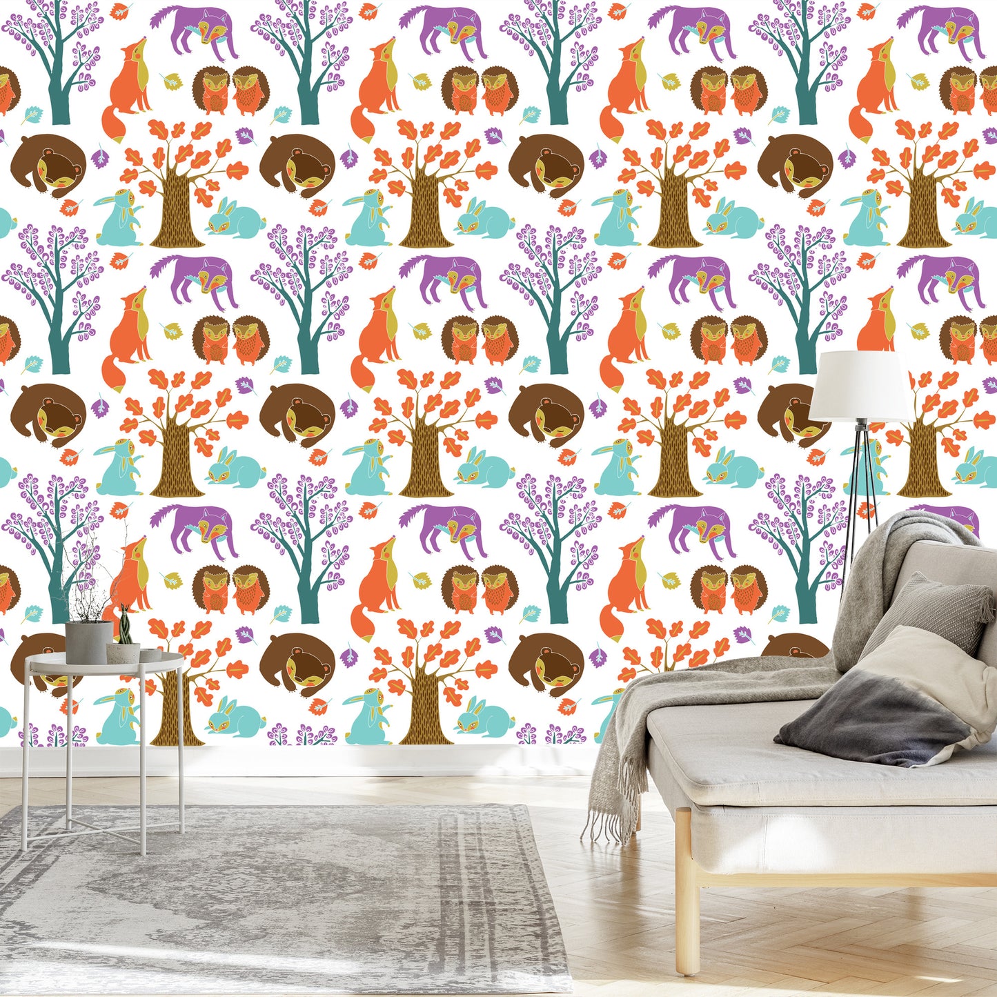 Wallpaper For Children - Forest Animals In A Colorful Forest