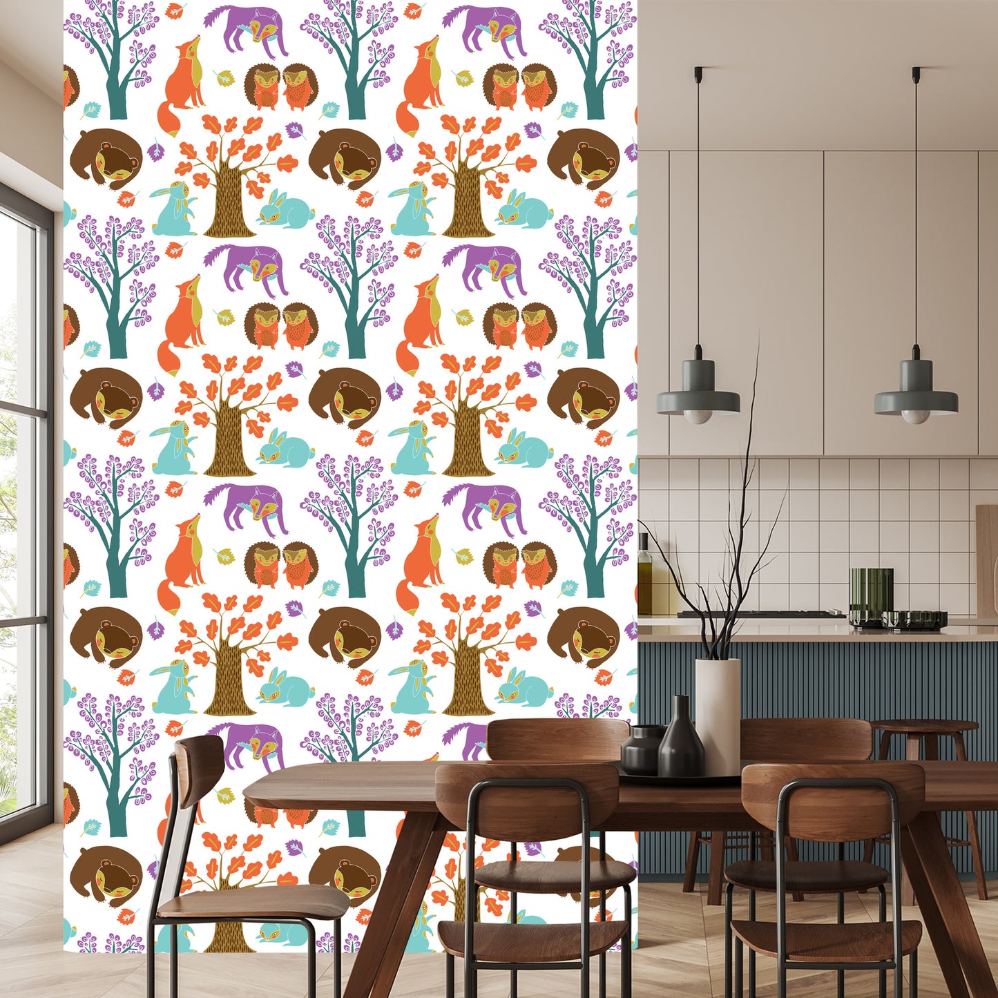 Wallpaper For Children - Forest Animals In A Colorful Forest