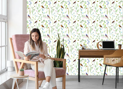 Wallpaper For The Living Room, Birds, Flowers, Leaves, Nature, Butterflies
