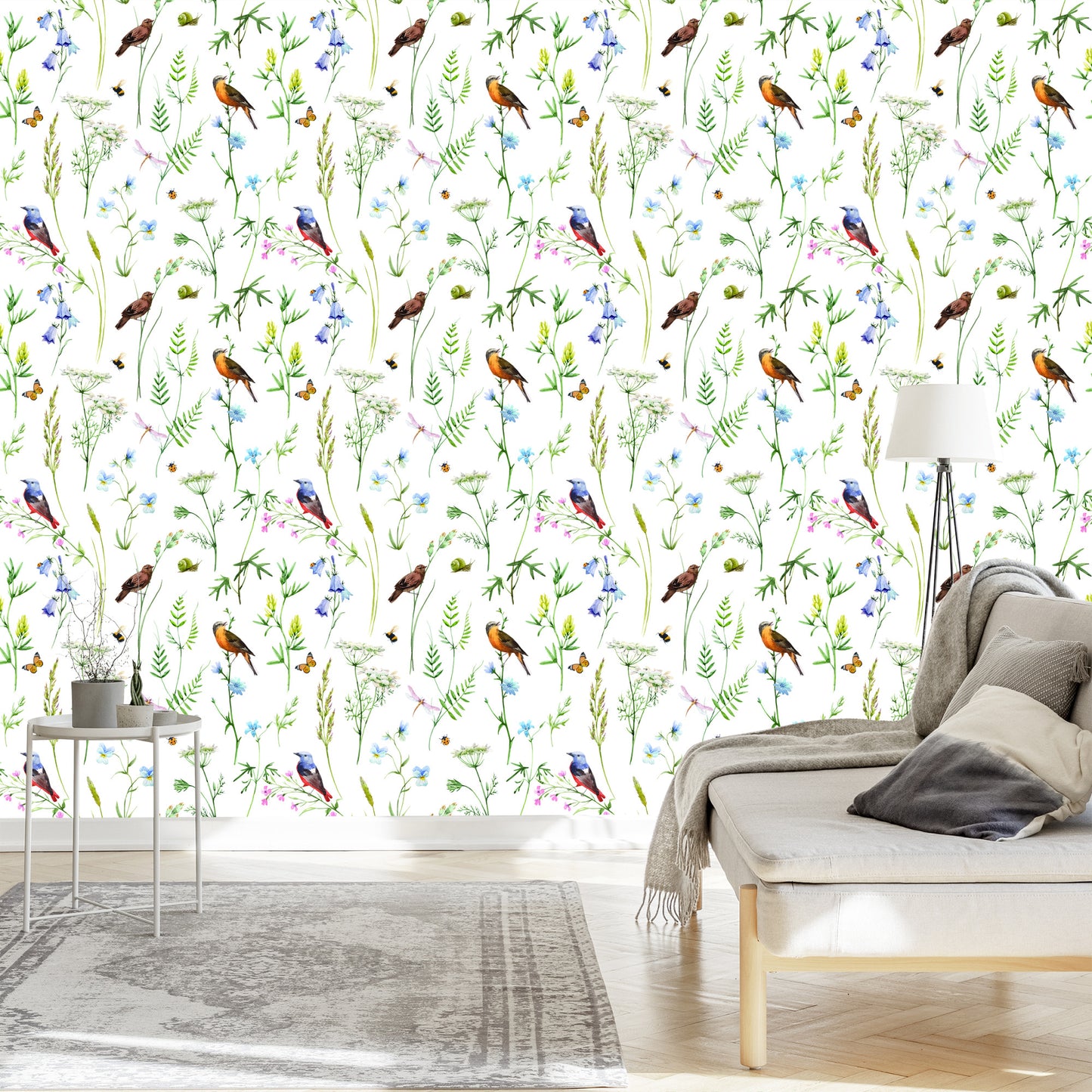 Wallpaper For The Living Room, Birds, Flowers, Leaves, Nature, Butterflies
