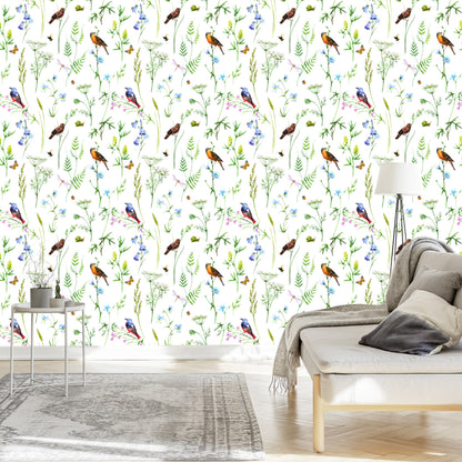 Wallpaper For The Living Room, Birds, Flowers, Leaves, Nature, Butterflies