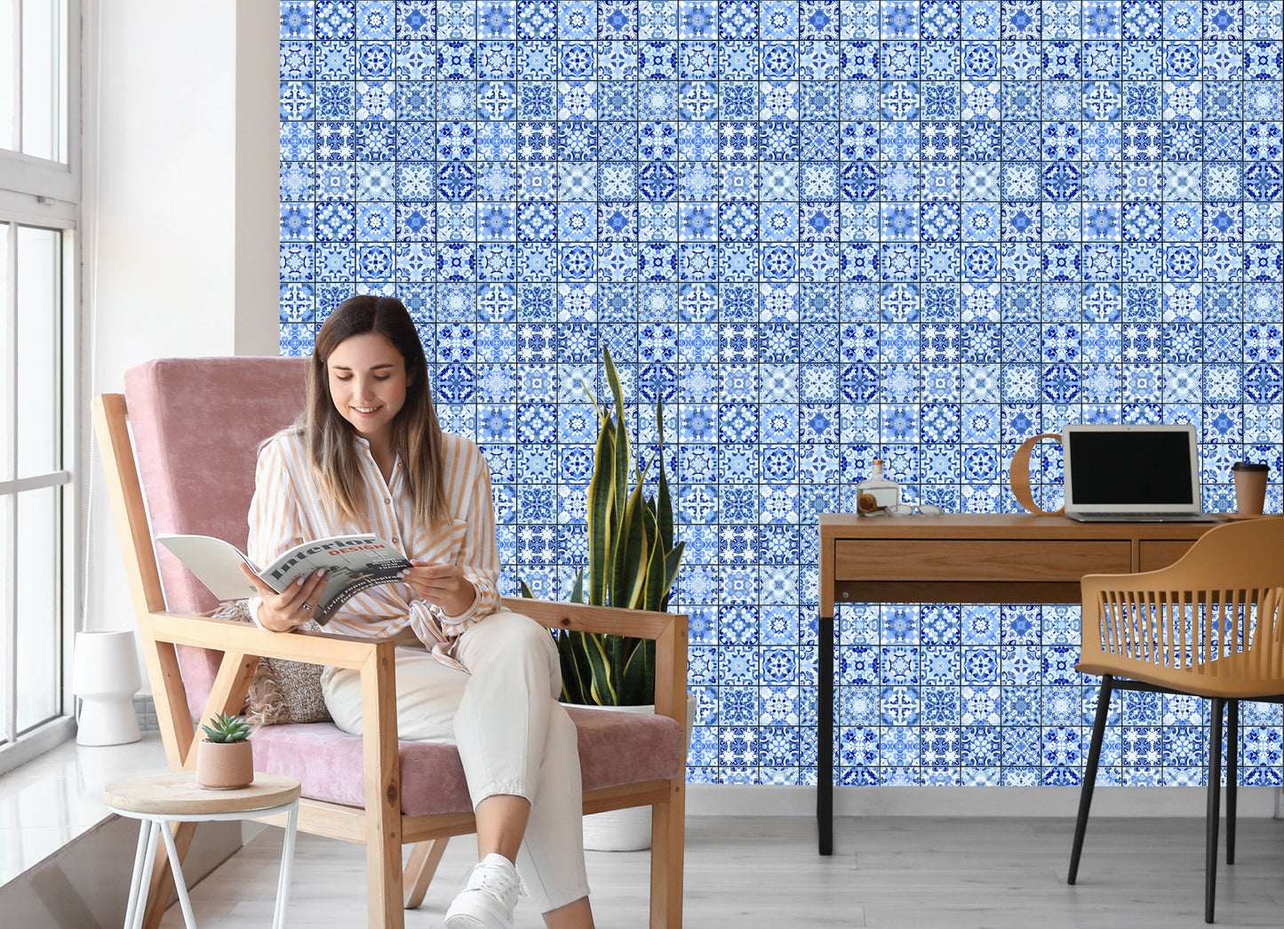 Wallpaper Beautiful Blue Oriental Mosaic