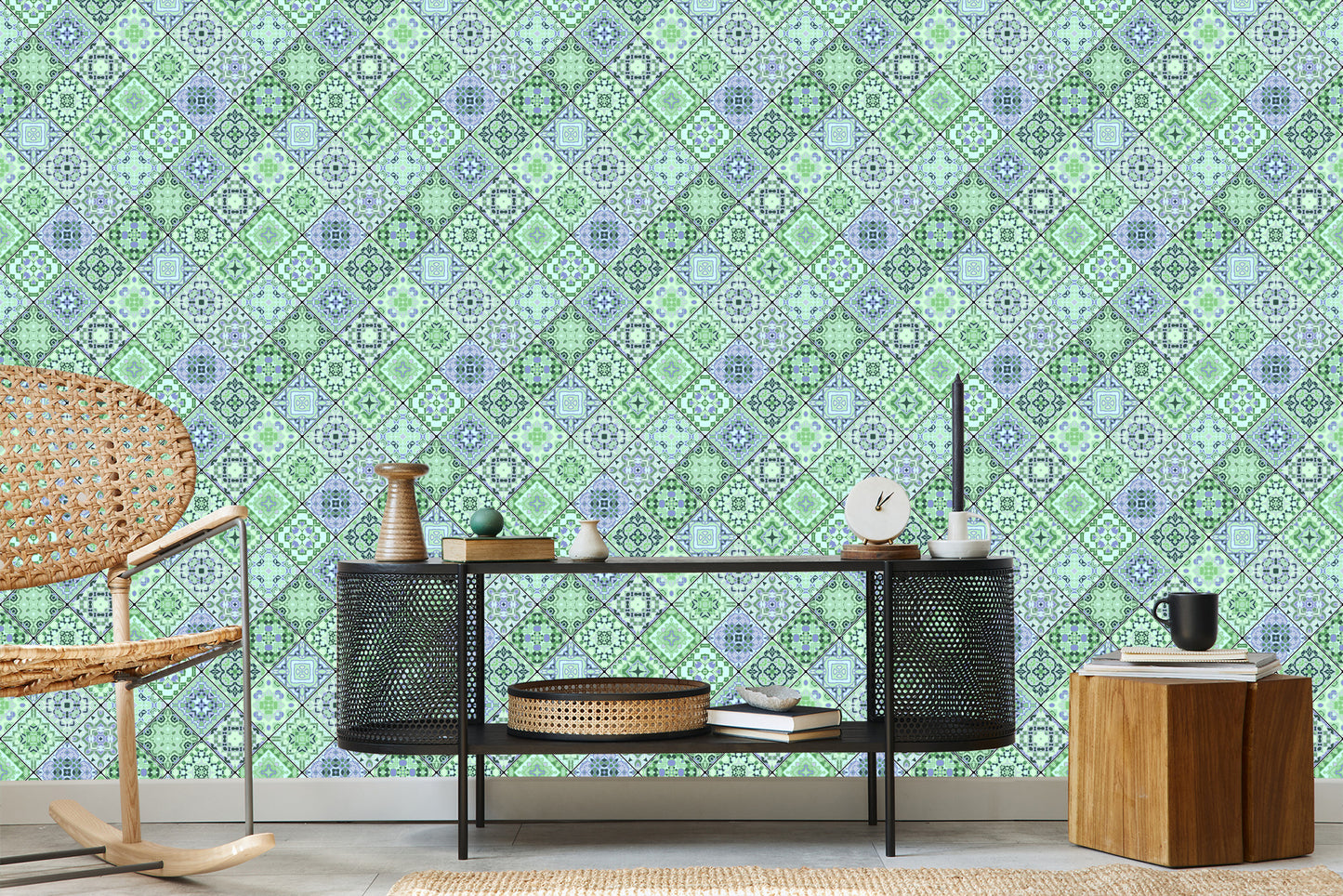 Wallpaper Abstract Mosaic In Shades Of Green