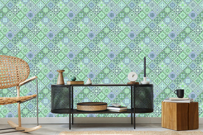 Wallpaper Abstract Mosaic In Shades Of Green
