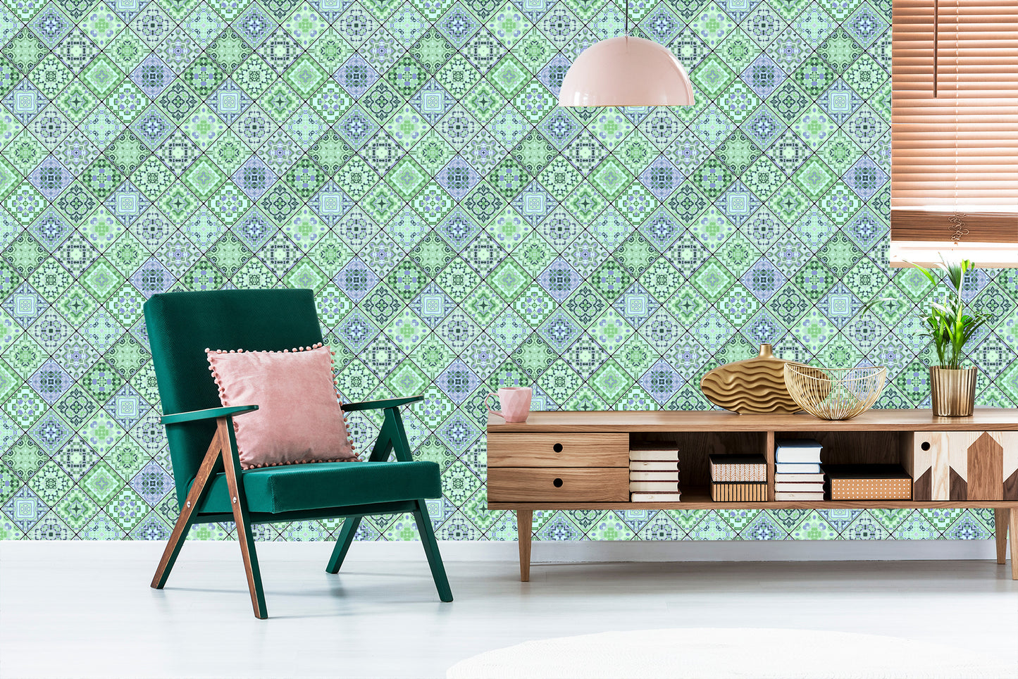 Wallpaper Abstract Mosaic In Shades Of Green