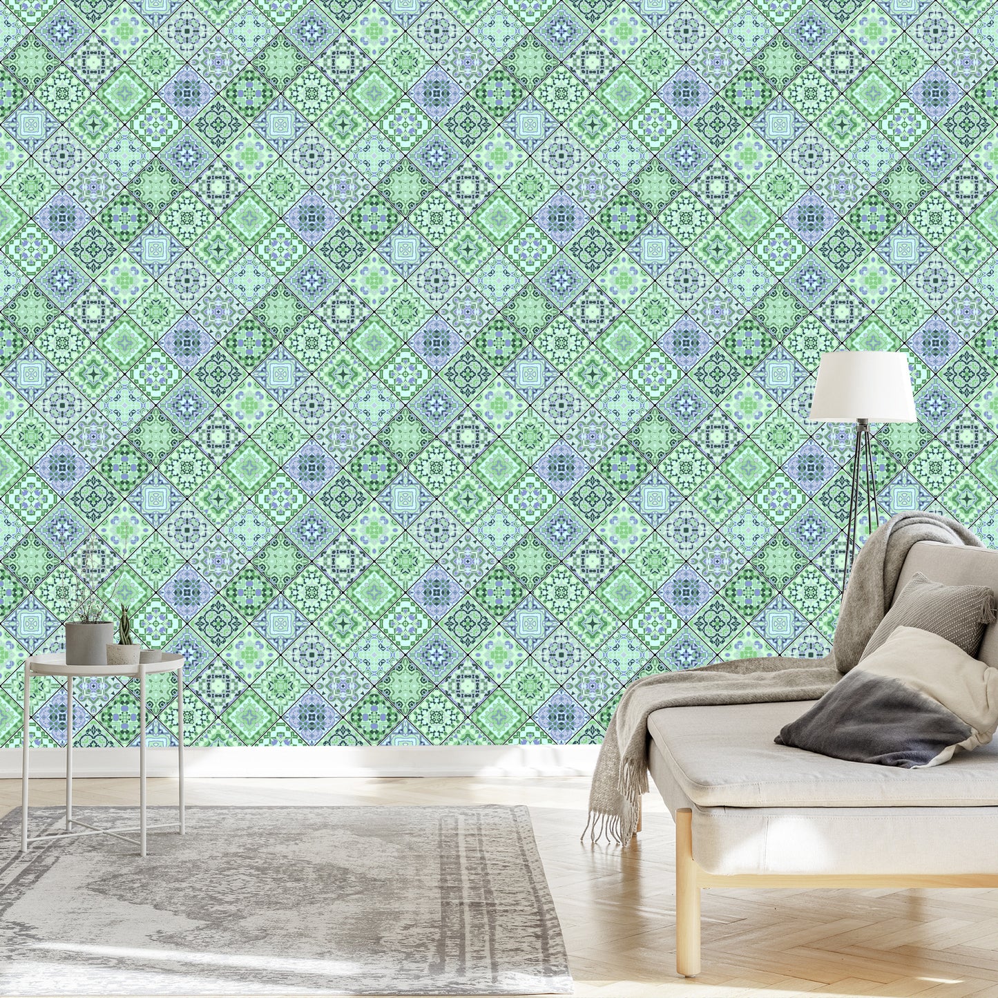 Wallpaper Abstract Mosaic In Shades Of Green