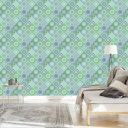 Wallpaper Abstract Mosaic In Shades Of Green